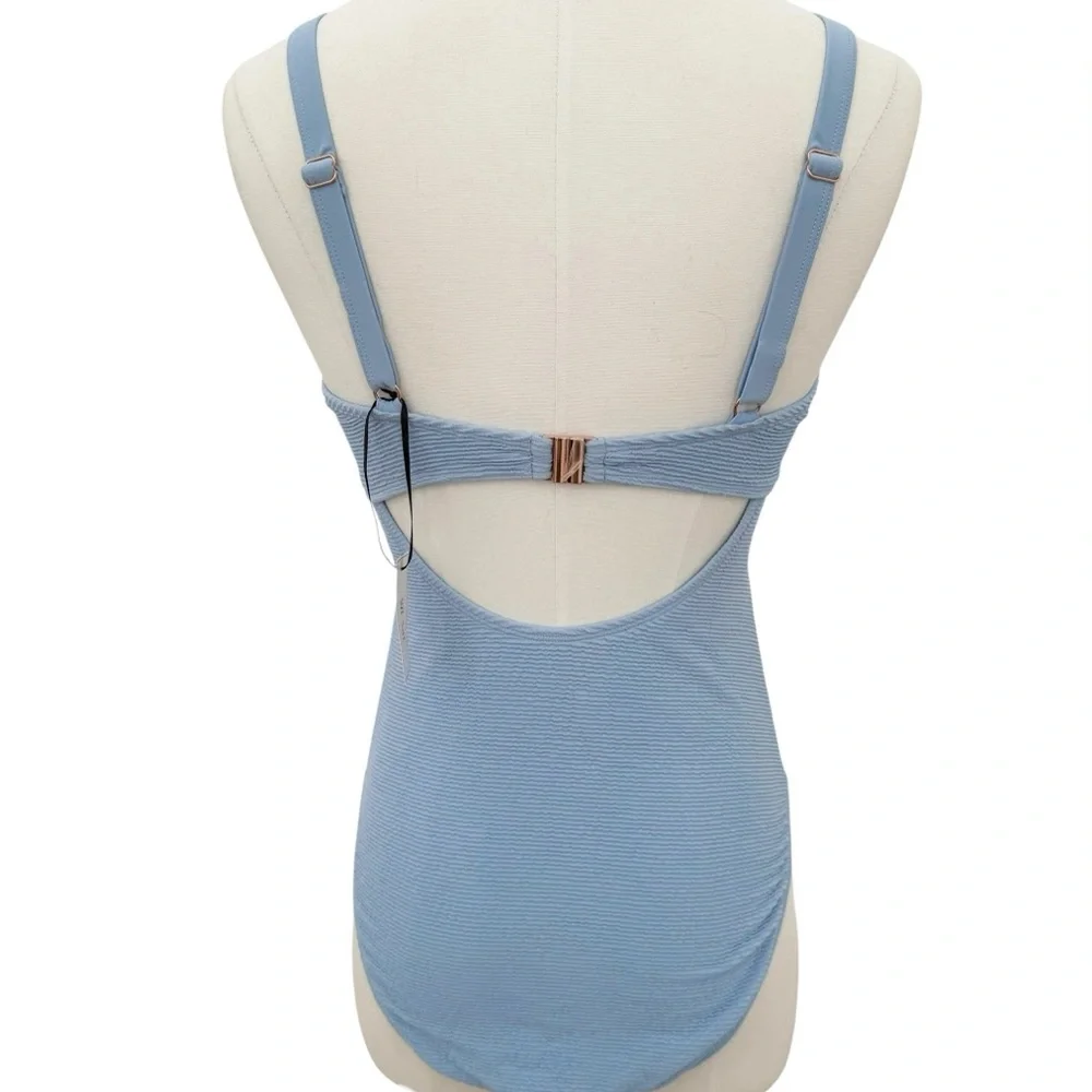 ASOS Ivory Rose Fuller Bust Scrunch Cut Out Swimsuit in Blue Size 34DD NWT